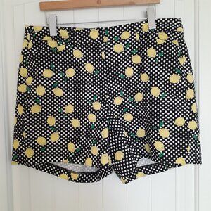 Lane Bryant Lemon and Polka Dot Cotton Shorts Black Yellow Size 14